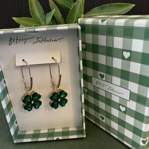 Betsey Johnson Gold and Green Clover Earrings